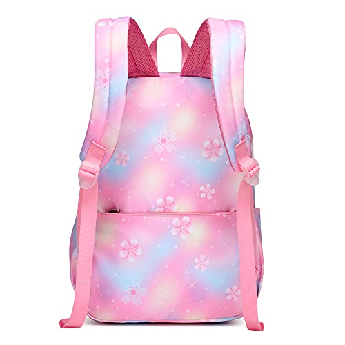 Caran·Y School Bags for Girls Casual Daypack Women Backpack Large Capacity Unisex Student Backpacks Waterproof and Wear-resistant Fabric Backpack for School (Pink Flowers)