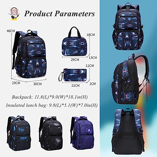 Galaxy School-Bag Backpack and Lunch-Bag Set for Boys Middle-School Elementary Rucksack