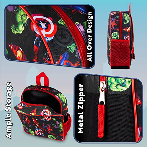 Marvel Spiderman Backpack for Boys Avengers Captain America Iron Man Kids and Toddler Backpack Nursery Pre School Bags for Boys Travel Holiday Avengers Gifts (Black Aop Avengers)
