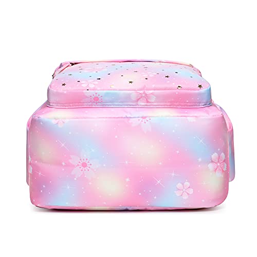 Caran·Y School Bags for Girls Casual Daypack Women Backpack Large Capacity Unisex Student Backpacks Waterproof and Wear-resistant Fabric Backpack for School (Pink Flowers)