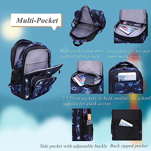 Galaxy School-Bag Backpack and Lunch-Bag Set for Boys Middle-School Elementary Rucksack