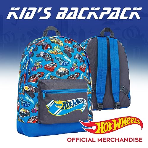 Hot Wheels School Bag, Official Kids Backpack With Cars Print, Large Blue Rucksack For School Sports Travel, Back To School Supplies For Children, Gifts For Boys Girls Teenagers