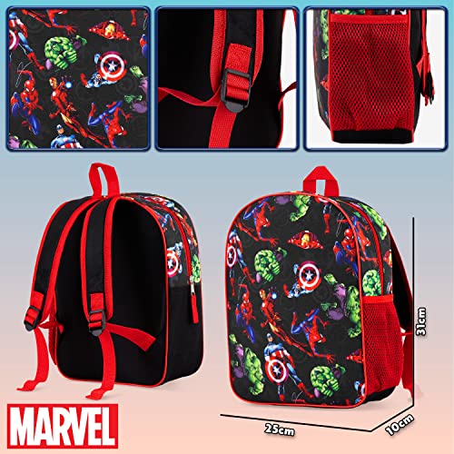 Marvel Spiderman Backpack for Boys Avengers Captain America Iron Man Kids and Toddler Backpack Nursery Pre School Bags for Boys Travel Holiday Avengers Gifts (Black Aop Avengers)