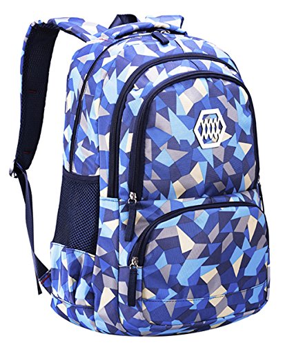 SellerFun Girl Geometric Printed Primary Junior High University School Bag Bookbag Backpack(2# Blue,19L)