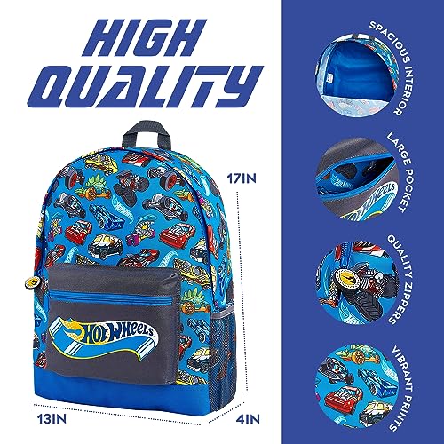 Hot Wheels School Bag, Official Kids Backpack With Cars Print, Large Blue Rucksack For School Sports Travel, Back To School Supplies For Children, Gifts For Boys Girls Teenagers