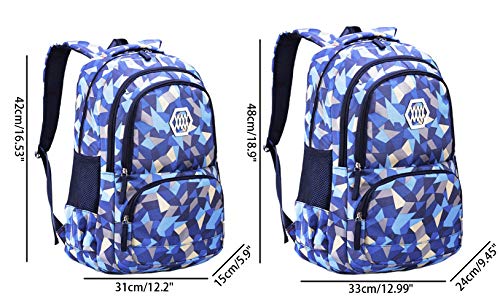 SellerFun Girl Geometric Printed Primary Junior High University School Bag Bookbag Backpack(2# Blue,19L)