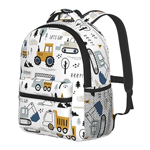 Rxnivry Kids Backpack Boys Cute Car Toddler Preschool 12 inch Bookbags Schoolbag Cartoon Truck Excavator Rucksack With Chest Strap for Kindergarten Boys Girls 3-6