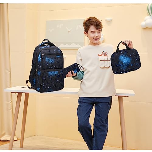 Galaxy School-Bag Backpack and Lunch-Bag Set for Boys Middle-School Elementary Rucksack