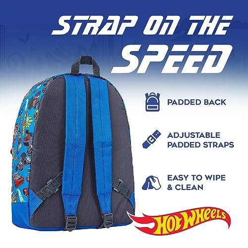 Hot Wheels School Bag, Official Kids Backpack With Cars Print, Large Blue Rucksack For School Sports Travel, Back To School Supplies For Children, Gifts For Boys Girls Teenagers