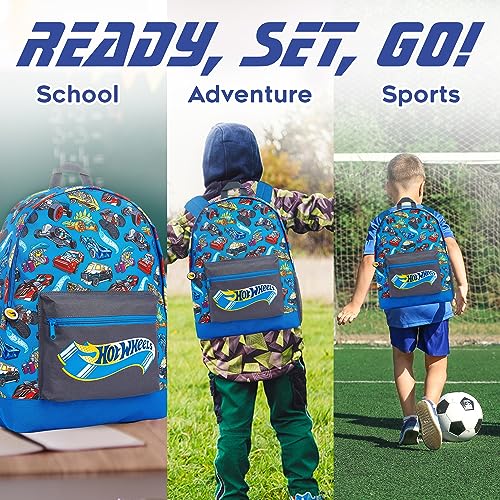Hot Wheels School Bag, Official Kids Backpack With Cars Print, Large Blue Rucksack For School Sports Travel, Back To School Supplies For Children, Gifts For Boys Girls Teenagers