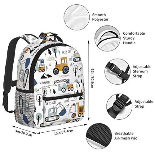 Rxnivry Kids Backpack Boys Cute Car Toddler Preschool 12 inch Bookbags Schoolbag Cartoon Truck Excavator Rucksack With Chest Strap for Kindergarten Boys Girls 3-6