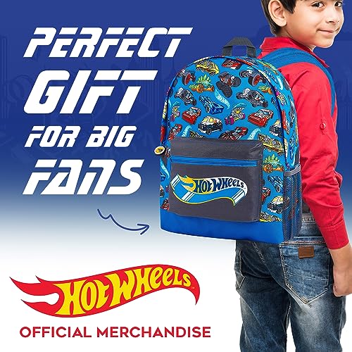 Hot Wheels School Bag, Official Kids Backpack With Cars Print, Large Blue Rucksack For School Sports Travel, Back To School Supplies For Children, Gifts For Boys Girls Teenagers