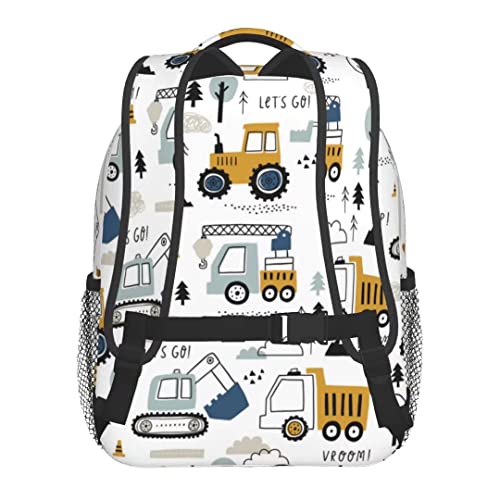 Rxnivry Kids Backpack Boys Cute Car Toddler Preschool 12 inch Bookbags Schoolbag Cartoon Truck Excavator Rucksack With Chest Strap for Kindergarten Boys Girls 3-6