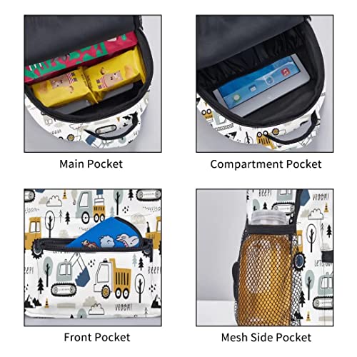 Rxnivry Kids Backpack Boys Cute Car Toddler Preschool 12 inch Bookbags Schoolbag Cartoon Truck Excavator Rucksack With Chest Strap for Kindergarten Boys Girls 3-6