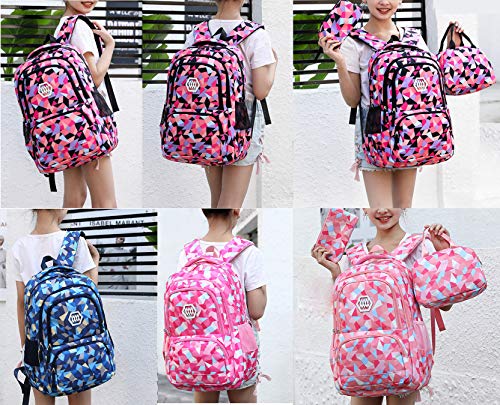 SellerFun Girl Geometric Printed Primary Junior High University School Bag Bookbag Backpack(2# Blue,19L)