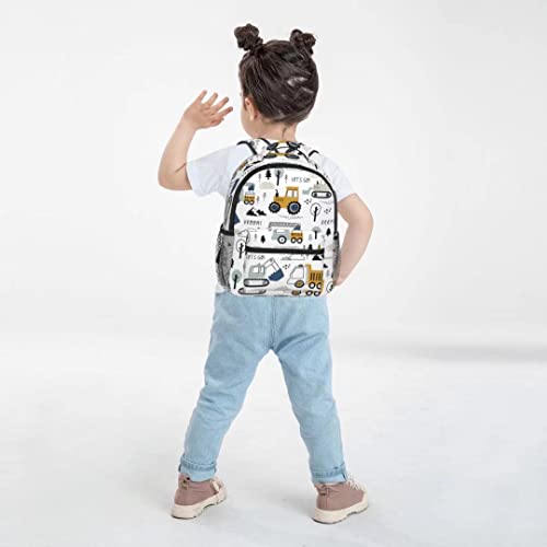 Rxnivry Kids Backpack Boys Cute Car Toddler Preschool 12 inch Bookbags Schoolbag Cartoon Truck Excavator Rucksack With Chest Strap for Kindergarten Boys Girls 3-6