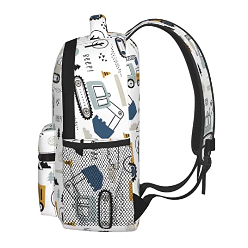 Rxnivry Kids Backpack Boys Cute Car Toddler Preschool 12 inch Bookbags Schoolbag Cartoon Truck Excavator Rucksack With Chest Strap for Kindergarten Boys Girls 3-6