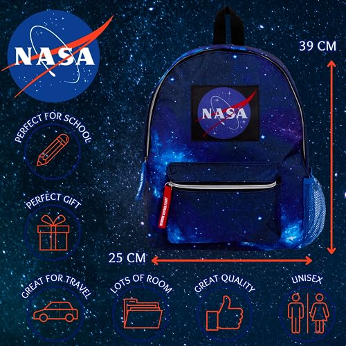 Official Nasa Backpack for Kids and Adults Space Stars Galaxy Space Bag for Work College School Travel, Blue, One Size