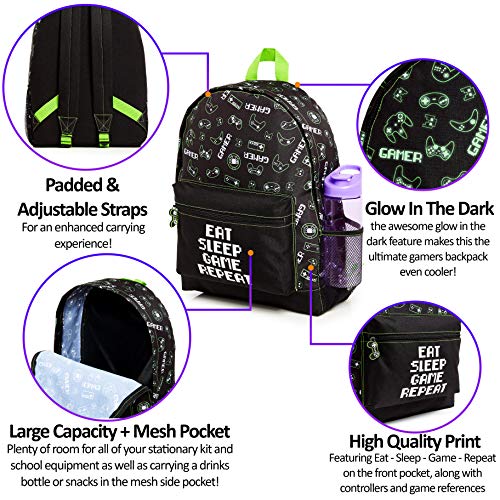 CityComfort School Bag for Boys and Teenagers, Camouflage and Gaming Backpack, Childrens Rucksack for School Travel Swimming and Sports with Games Emoji, Gamers Gifts for Kids (Black Gamer)…