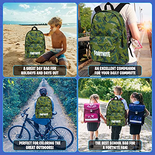 Fortnite Kids Backpack Gaming Stuff Large Rucksack Creeper School Bag Boys Girls Teenagers Sports Travel Holiday Official Merchandise Gaming Gifts for Boys (Camo Green)