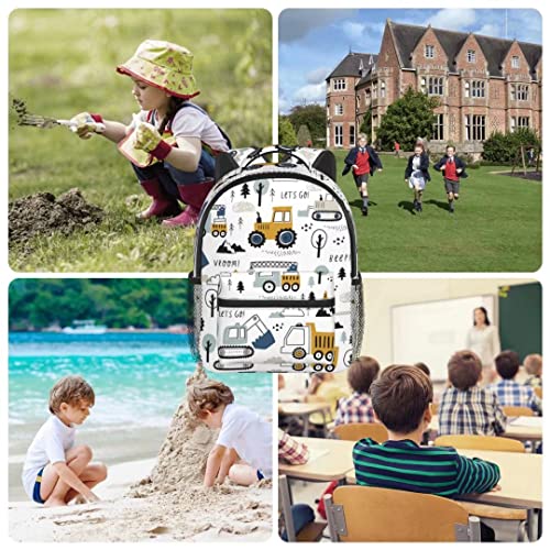 Rxnivry Kids Backpack Boys Cute Car Toddler Preschool 12 inch Bookbags Schoolbag Cartoon Truck Excavator Rucksack With Chest Strap for Kindergarten Boys Girls 3-6