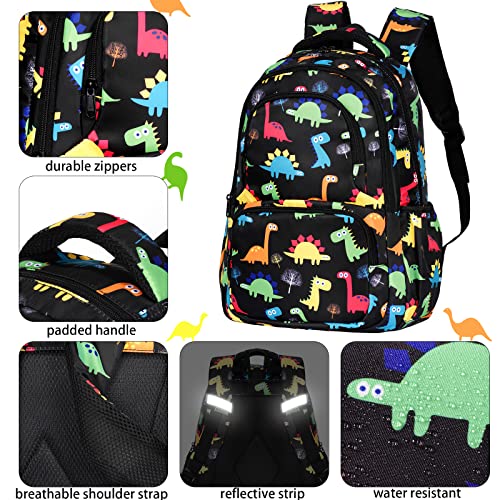 Unineovo Black Backpack for School Kids Elementary Middle School Backpack Bookbag,Girls Lightweight Schoolbag with Lunch Box Pencil Case for Kids Back to School Gifts