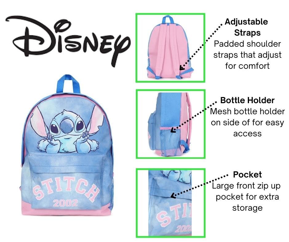 Disney Lilo and Stitch Girls Backpack, Kids Schoolbag, Rucksack Blue