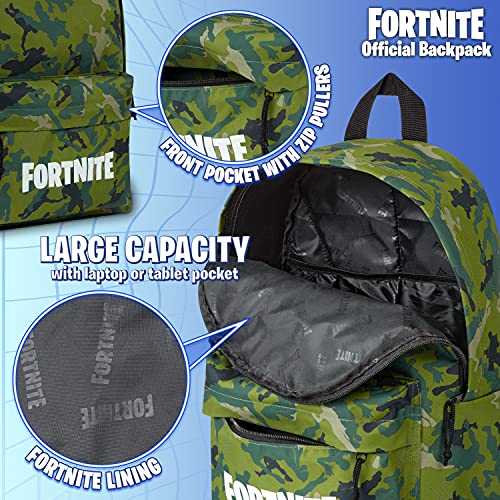 Fortnite Kids Backpack Gaming Stuff Large Rucksack Creeper School Bag Boys Girls Teenagers Sports Travel Holiday Official Merchandise Gaming Gifts for Boys (Camo Green)