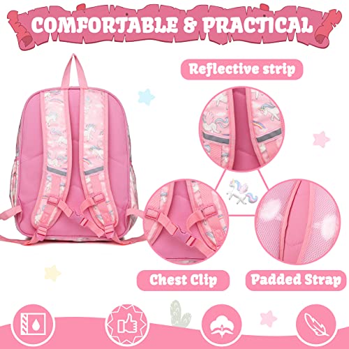 VASCHY Girls Backpack, 11.5L Lightweight School Bag for Kids Water Resistant Toddler Backpack with Reflective Chest Strap Children's Rucksack with Bottle Pockets for Kindergarten(Rainbow Unicorn)