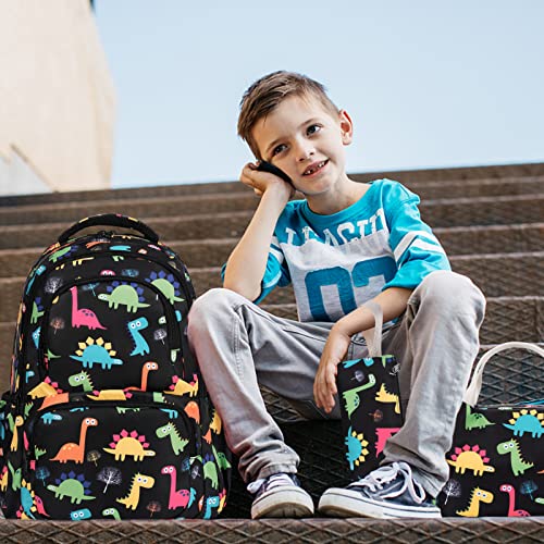 Unineovo Black Backpack for School Kids Elementary Middle School Backpack Bookbag,Girls Lightweight Schoolbag with Lunch Box Pencil Case for Kids Back to School Gifts