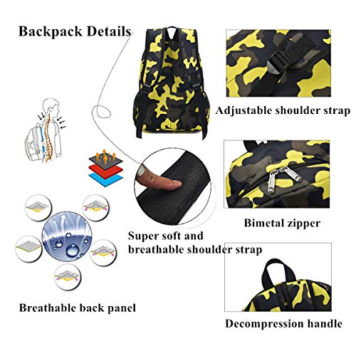 VIDOSCLA Camo Backpacks for Elementary Primary Students Schoolbag Boys Casual Daypack for Kids