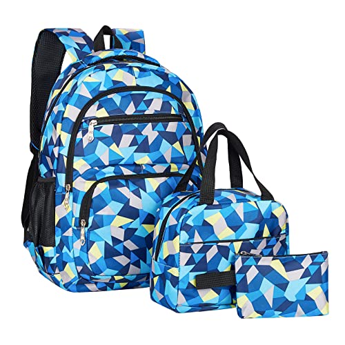 Howala School Bags for Girls Backpack Sets Boys 3 IN 1 Large Waterproof Bag Kids Lightweight Travel Rucksack with Lunch Bag and Pencil Case Primary Middle Schoolbag for Teen Youth Students, Blue