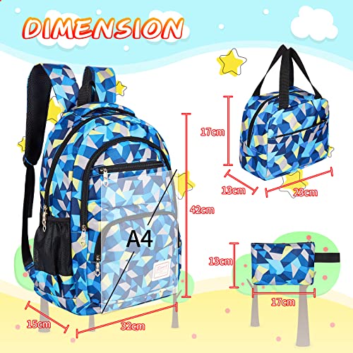 Howala School Bags for Girls Backpack Sets Boys 3 IN 1 Large Waterproof Bag Kids Lightweight Travel Rucksack with Lunch Bag and Pencil Case Primary Middle Schoolbag for Teen Youth Students, Blue