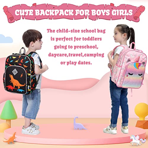 VASCHY Girls Backpack, 11.5L Lightweight School Bag for Kids Water Resistant Toddler Backpack with Reflective Chest Strap Children's Rucksack with Bottle Pockets for Kindergarten(Rainbow Unicorn)