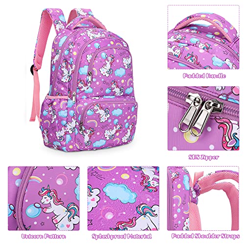 SAMIT School Bag School Backpack for Girl Kid Backpack Unicorn Backpack Rucksack Books Bag with Lunch Bag and Pencil Case for Elementary(3 in 1 Backpack Set)