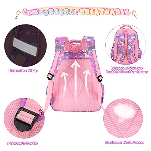 SAMIT School Bag School Backpack for Girl Kid Backpack Unicorn Backpack Rucksack Books Bag with Lunch Bag and Pencil Case for Elementary(3 in 1 Backpack Set)
