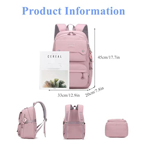 Solid Color School-Bags Backpacks for Teens Girls, Multi-pocket Elementary Girls Bookbags,Lightweight Casual Daypack