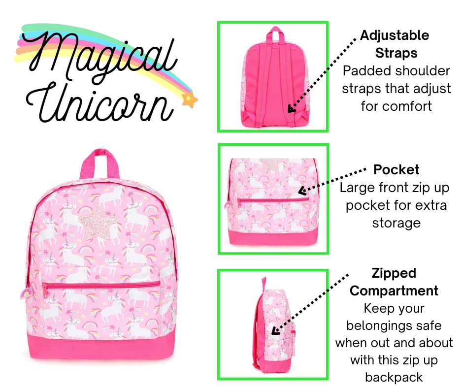 ThePyjamaFactory Girls Unicorn Star Pink Backpack, Kids Backpack, Schoolbag, Rucksack
