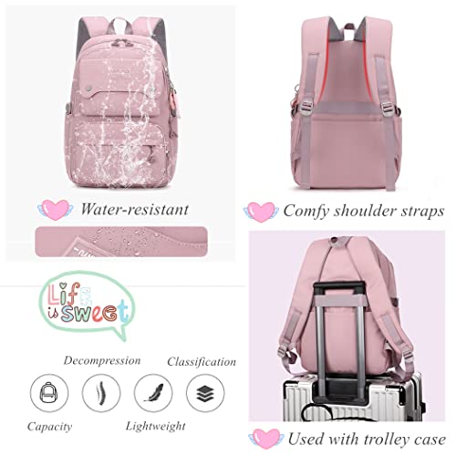 Solid Color School-Bags Backpacks for Teens Girls, Multi-pocket Elementary Girls Bookbags,Lightweight Casual Daypack