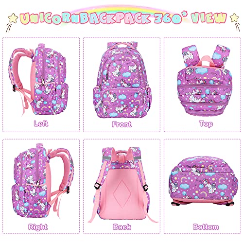 SAMIT School Bag School Backpack for Girl Kid Backpack Unicorn Backpack Rucksack Books Bag with Lunch Bag and Pencil Case for Elementary(3 in 1 Backpack Set)