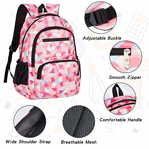 Sarmeley Backpack School Bag Lightweight for Girls Boys, 3 in 1 Book Bag Set Large Capacity, Waterproof Rucksack with Lunch Bag and Pencil Case for Kids Children Students Teenagers, Pink