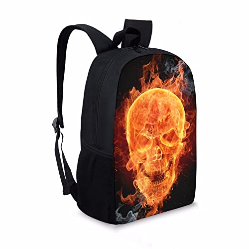 Skull Rucksack Kids Backpack Boys Children Book Pack Skull Fire Print Schoolbag with Water Bottle Holder Daypack by Showudesigns