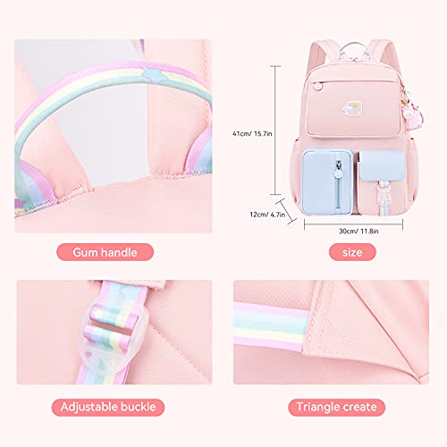 ZLLOO Rainbow Preschool Backpack Waterproof School Backpack Little Kid Book Bag for Teens Girls Gift (Pink) 41*30*12cm