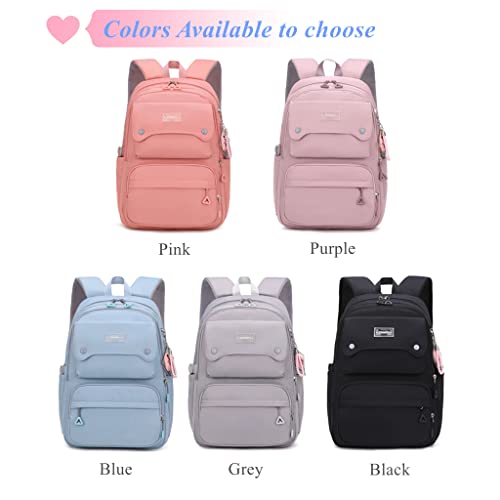 Solid Color School-Bags Backpacks for Teens Girls, Multi-pocket Elementary Girls Bookbags,Lightweight Casual Daypack