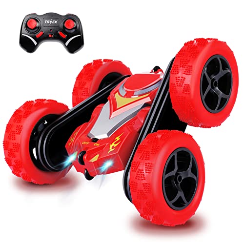 Remote Control Cars, RC Stunt Car Toys for Girls Boys Age 5 6 7 8 9 10, 2.4Ghz Double Sided 360° Flips Rotating 4WD Off Road Racing RC Car, Perfect Kids Toys Gifts on Birthday Christmas (Red)