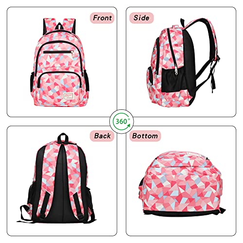 Sarmeley Backpack School Bag Lightweight for Girls Boys, 3 in 1 Book Bag Set Large Capacity, Waterproof Rucksack with Lunch Bag and Pencil Case for Kids Children Students Teenagers, Pink