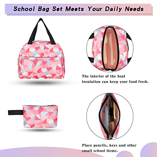 Sarmeley Backpack School Bag Lightweight for Girls Boys, 3 in 1 Book Bag Set Large Capacity, Waterproof Rucksack with Lunch Bag and Pencil Case for Kids Children Students Teenagers, Pink