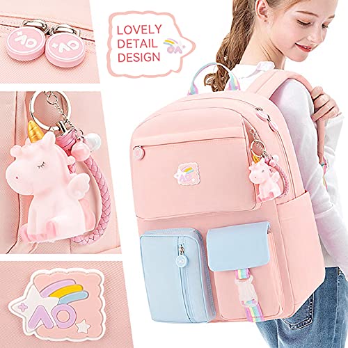 ZLLOO Rainbow Preschool Backpack Waterproof School Backpack Little Kid Book Bag for Teens Girls Gift (Pink) 41*30*12cm