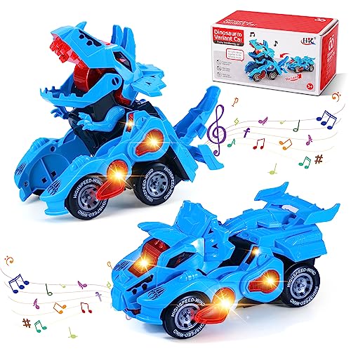 TMKYN Dinosaur Toys for Boys Age 3 4 5 6 7 8yr, Electric Dinosaur Transforming Car Toys with LED Lights and Sound, Transforming Toys for 3-8 Year Old Girls and Boys Gifts (Blue Triceratops)