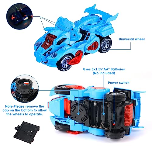 TMKYN Dinosaur Toys for Boys Age 3 4 5 6 7 8yr, Electric Dinosaur Transforming Car Toys with LED Lights and Sound, Transforming Toys for 3-8 Year Old Girls and Boys Gifts (Blue Triceratops)